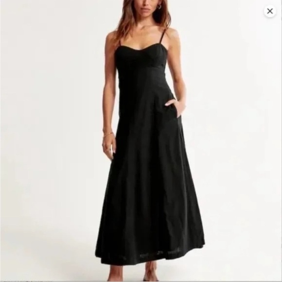 Abercrombie Linen-Blend Sweetheart Midi Dress Size M - Picture 1 of 7